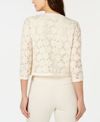 anne klein broderie cropped lace cardigan