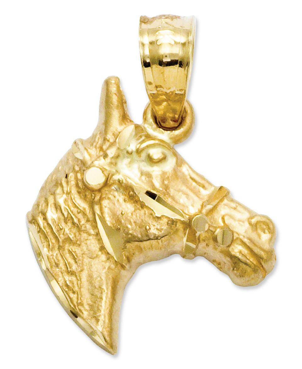 14k Gold Charm, Diamond Cut Horse Head Charm