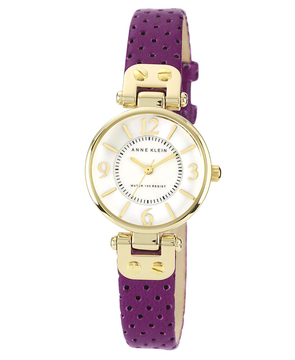 Anne Klein Watch, Womens Purple Perforated Leather Strap 26mm 10