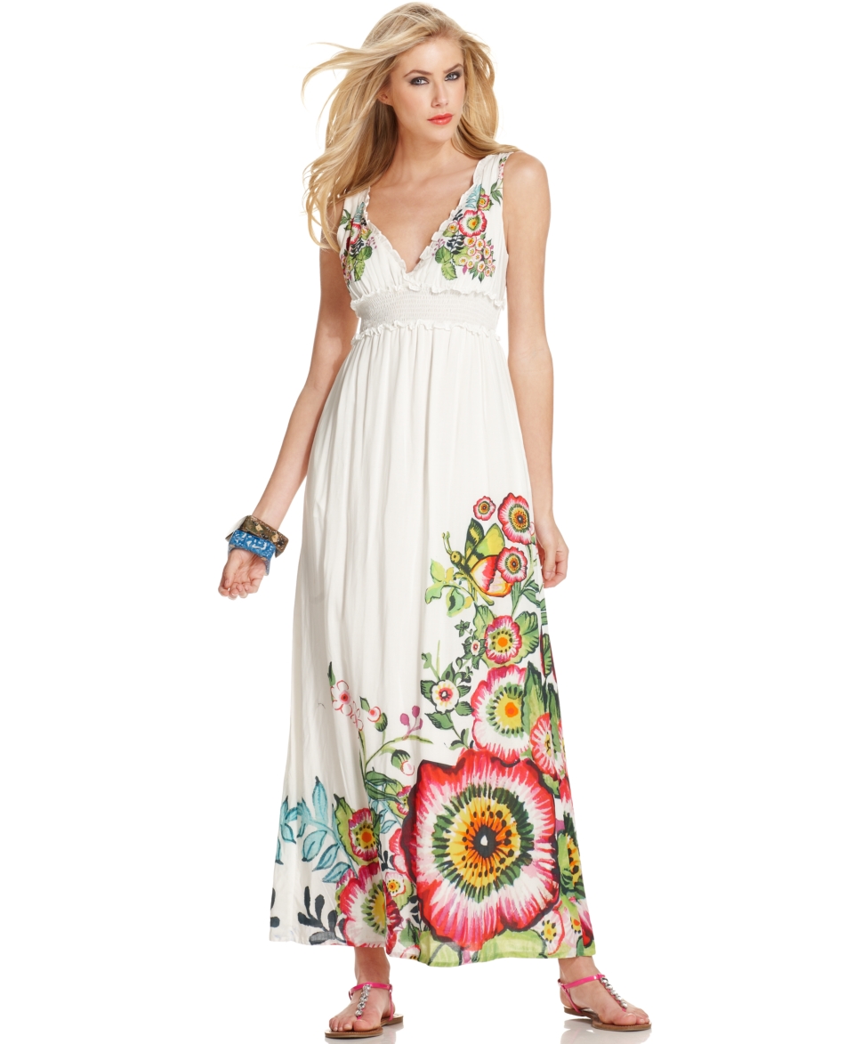 NEW Desigual Dress, Sleeveless V Neck Floral Printed A Line Maxi