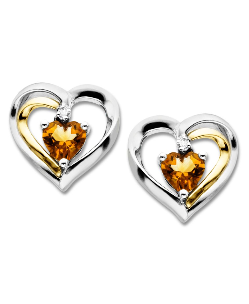 14k Gold and Sterling Silver Earrings, Citrine (7/8 ct. t.w.) and