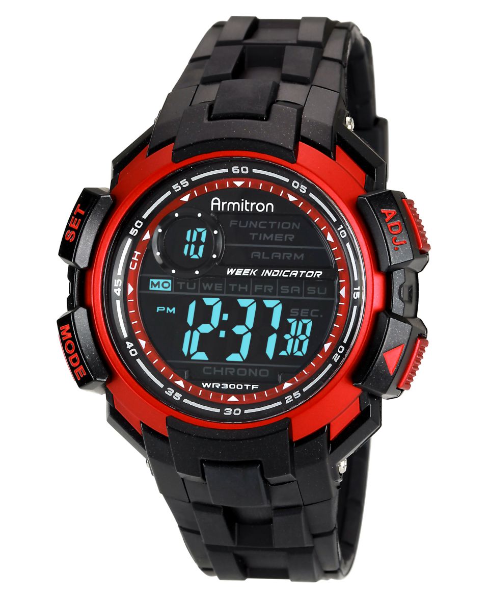 Armitron Watch, Mens Digital Black Polyurethane Strap 45mm 40 8258RED   Watches   Jewelry & Watches