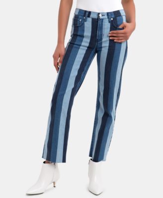 high waisted striped jeans
