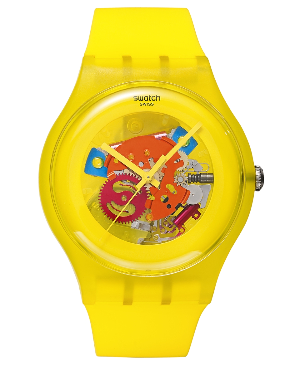 Swatch Watch, Unisex Swiss Yellow Lacquered Yellow Silicone Strap 41mm