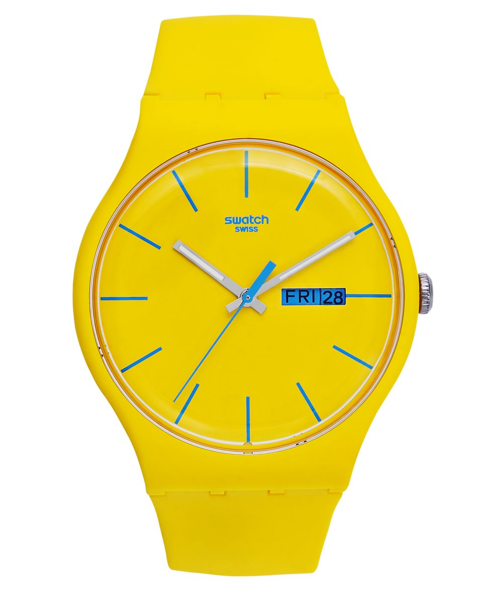 Swatch Watch, Unisex Swiss Yellow Lacquered Yellow Silicone Strap 41mm