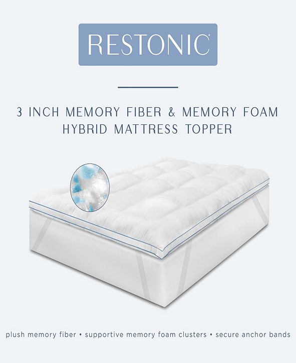 Restonic 3" Memory Fiber/Memory Foam Hybrid Full Mattress Topper & Reviews Mattress Pads