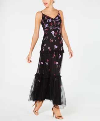 adrianna papell beaded ruffled gown