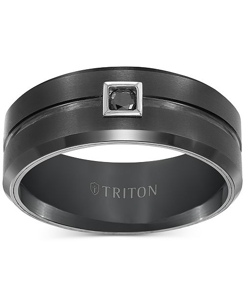Triton Men S Black Tungsten Ring Black Diamond Wedding Band 1 10 Ct T W Reviews Rings Jewelry Watches Macy S