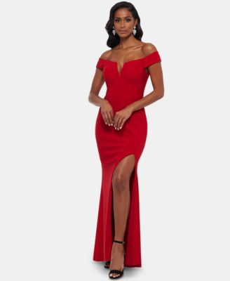 macy's off the shoulder red dress