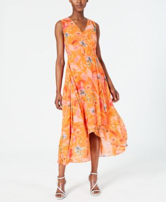 calvin klein floral high low dress