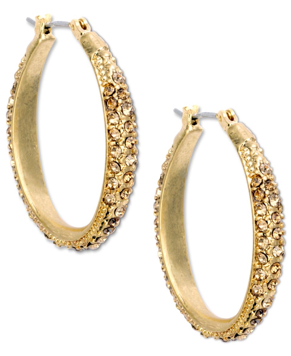 Vince Camuto Earrings, Gold Tone Crystal Zig Zag Open Hoop Earrings
