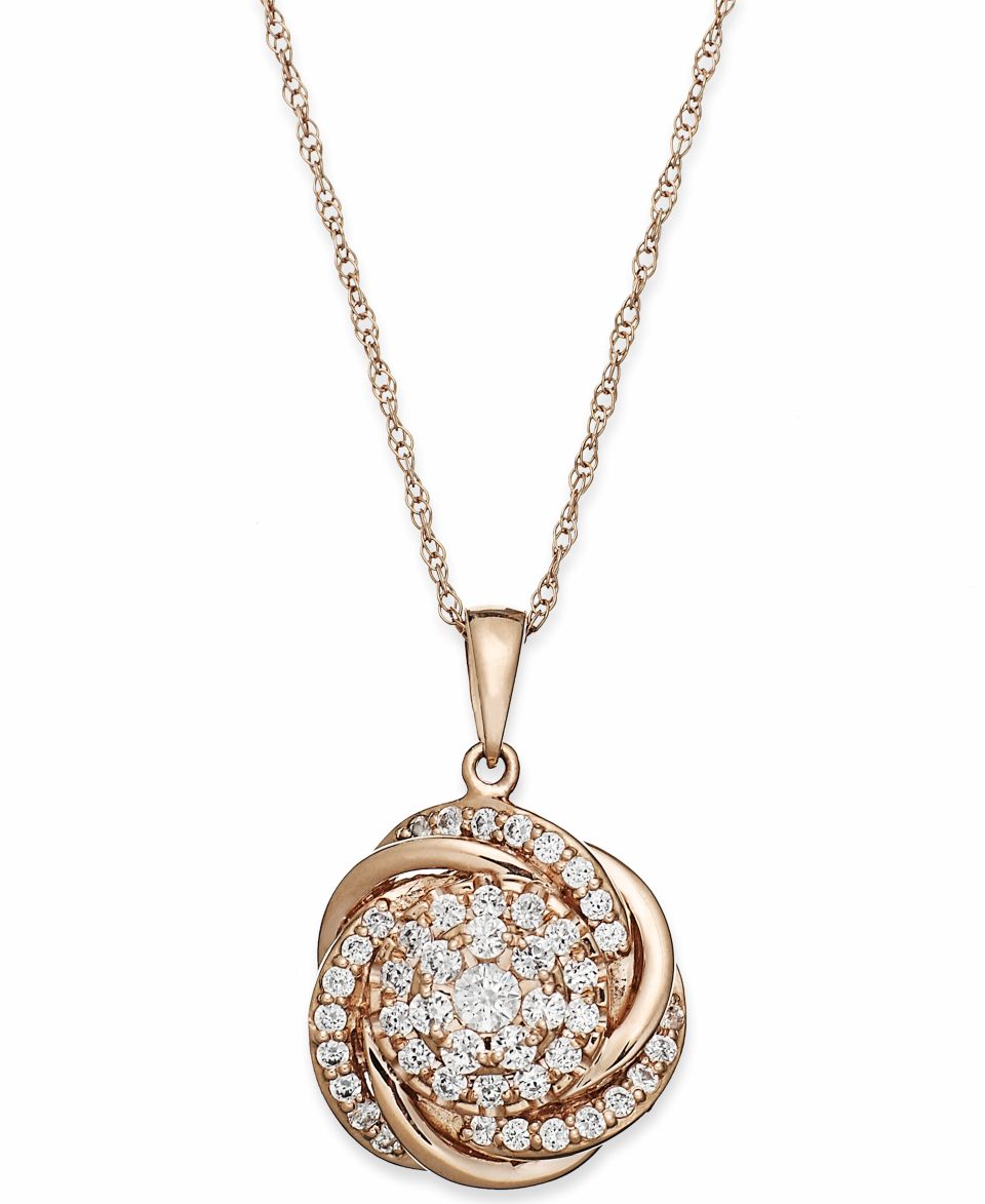 Wrapped in Love™ Diamond Necklace, 14k Rose Gold Pave Diamond Knot