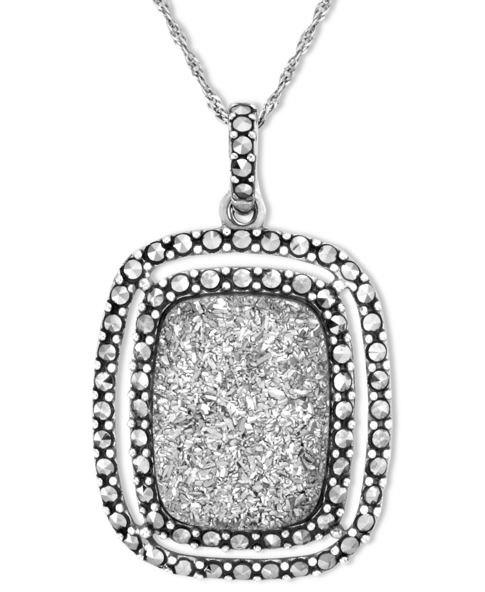 Genevieve & Grace Sterling Silver Necklace, Emerald Cut Silver Druzy