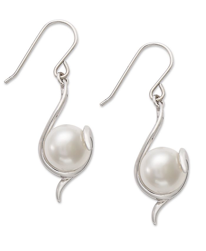 Macy's Cultured Freshwater Pearl Swirl Drop Earrings in Sterling Silver ...