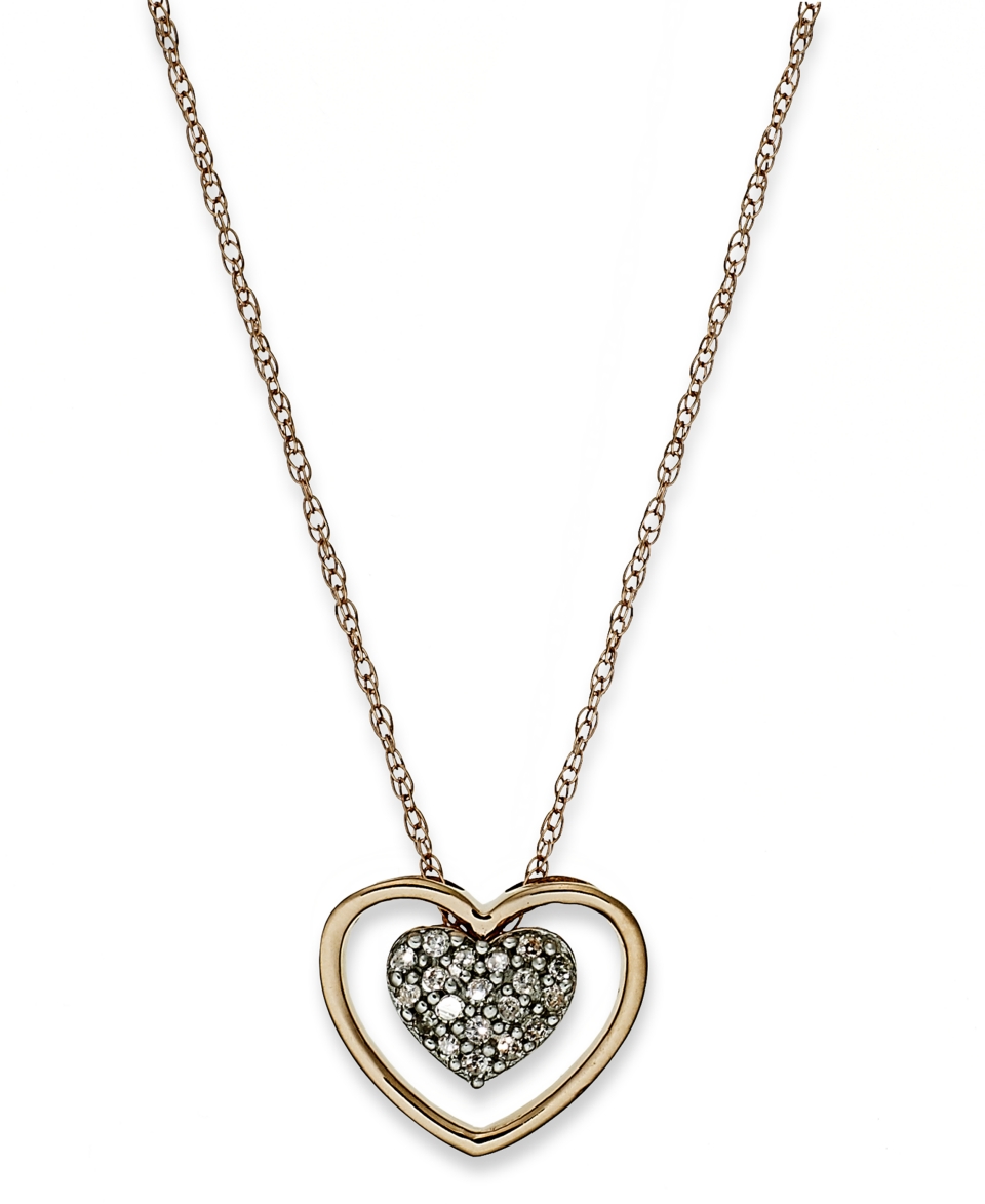 Diamond Necklace, 14k Rose Gold Pave Diamond Heart Pendant (1/10 ct. t