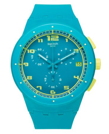 Swatch Watch, Unisex Swiss Chronograph Acid Drop Light Blue Silicone ...