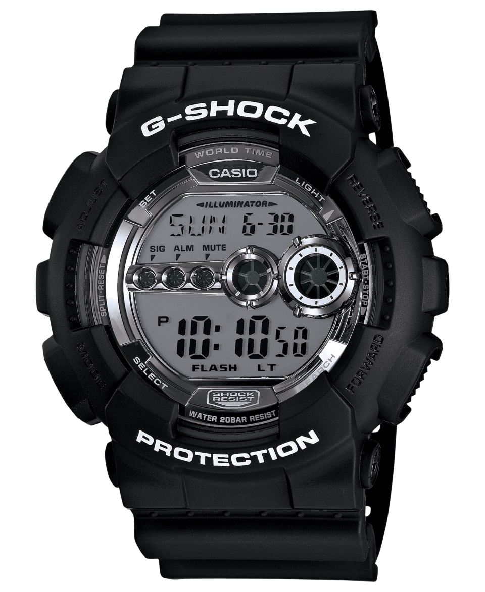 Shock Watch, Mens Digital Black Resin Strap 52x55mm GD100BW 1   All