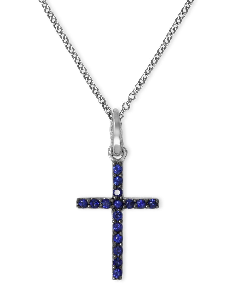 10k White Gold Necklace, Sapphire Sideways Cross Pendant (3/8 ct. t.w.)   Necklaces   Jewelry & Watches
