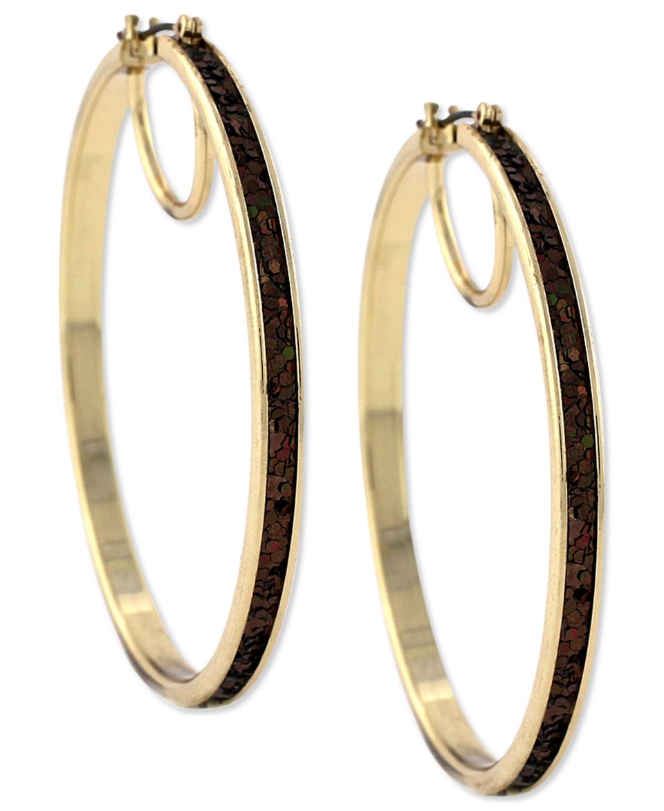 Jessica Simpson Earrings, Gold Tone Topaz Glitter Hoop Earrings