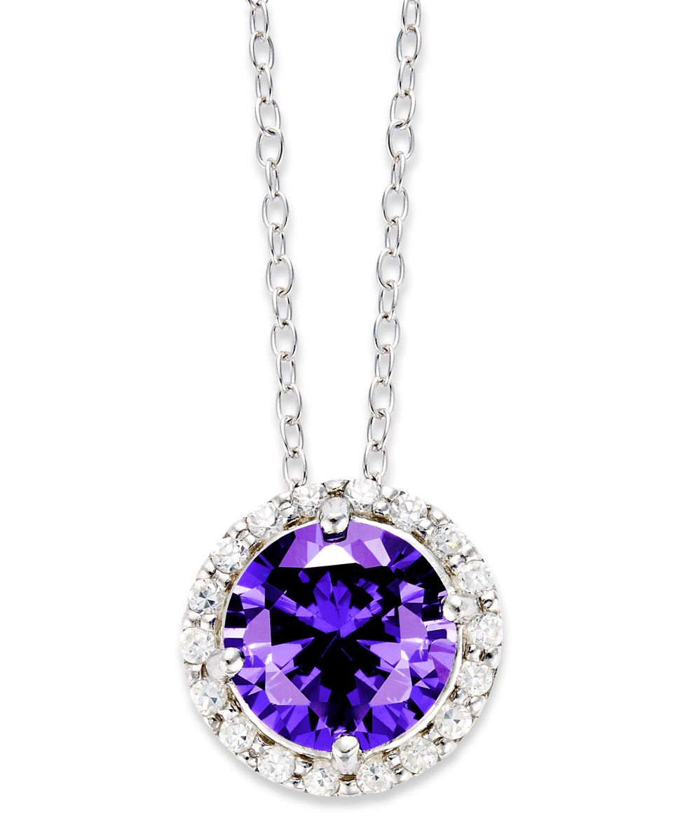 Brilliant Sterling Silver Necklace, Purple and Clear Cubic Zirconia