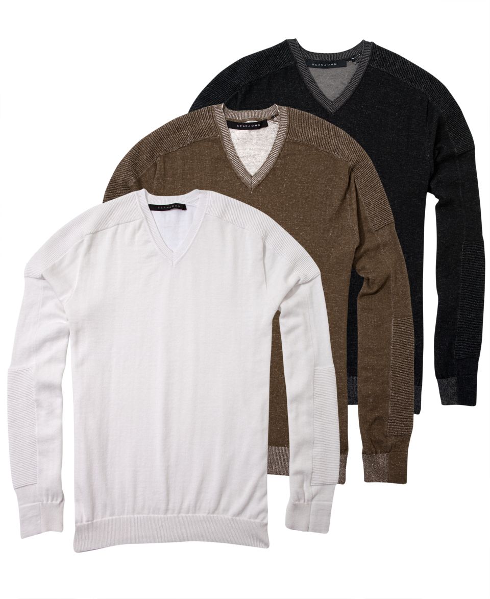 Sean John Sweater, Raised Shoulder V Neck Sweater