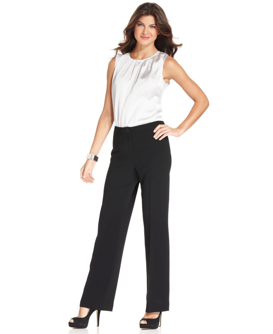 Jones New York Petite Sleeveless Pleated Shell & Straight Leg Trousers