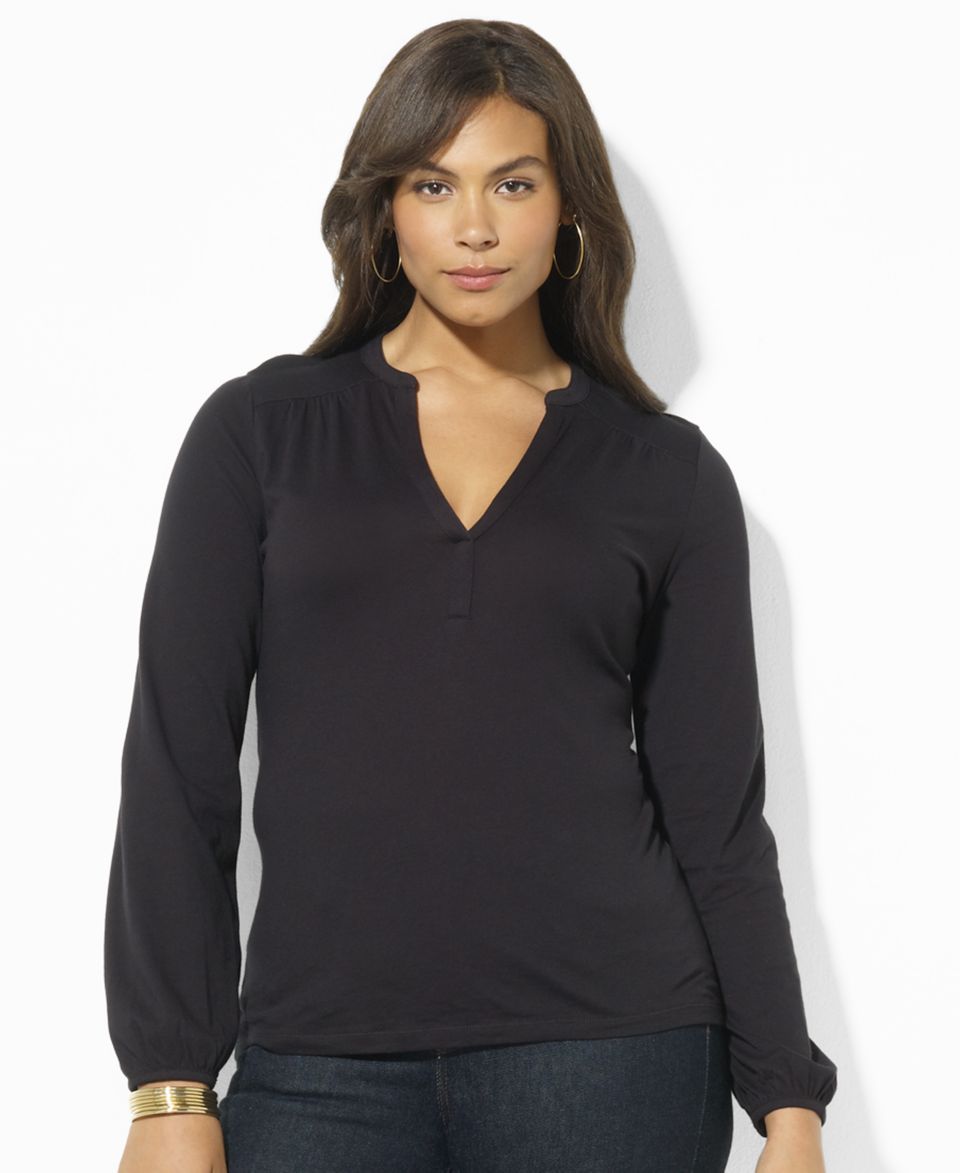 Lauren Jeans Co. Plus Size Top, Long Sleeve Logo Tee   Plus Size Tops 