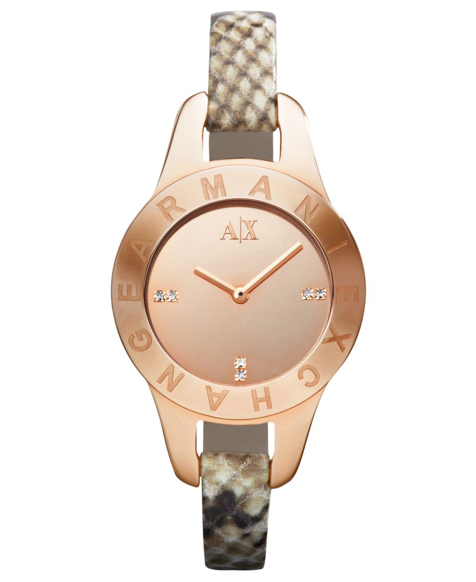 Armani Exchange Watch, Womens Brown Python Stamped Leather Strap