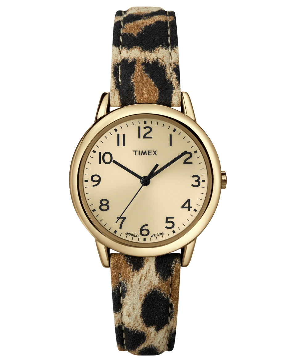Timex Watch, Womens Leopard Pattern Leather Strap 30mm T2N966UM   All