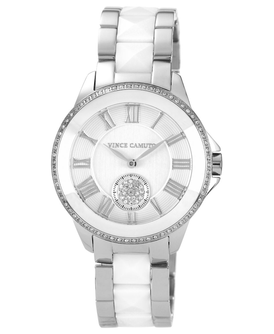 Vince Camuto Watch, Womens White Ceramic and Stainless Steel Bracelet