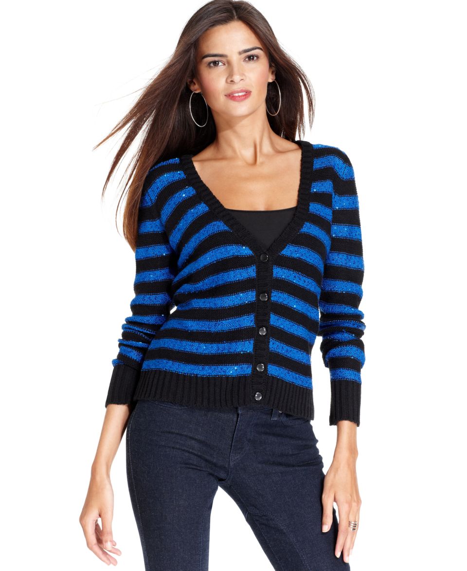 Debbie Morgan Petite Sweater, Long Sleeve Sequin Striped Cardigan