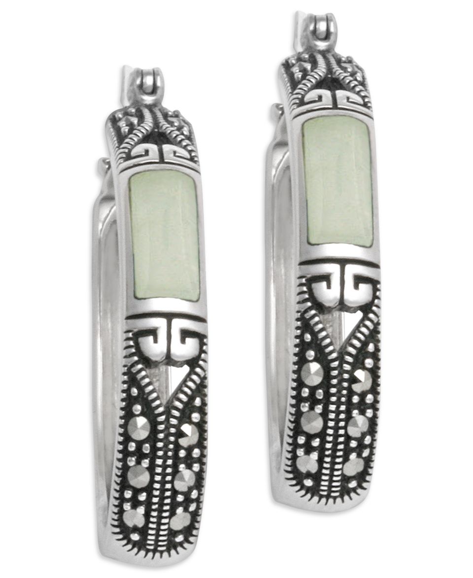 Genevieve & Grace Sterling Silver Earrings, Jade Inlay and Marcasite