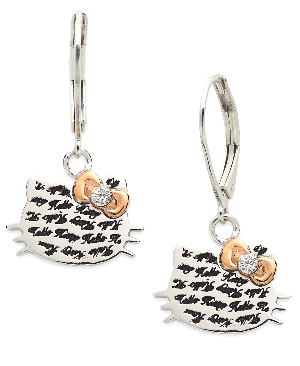 Hello Kitty Sterling Silver Earrings, Engraved Script Drop Earrings