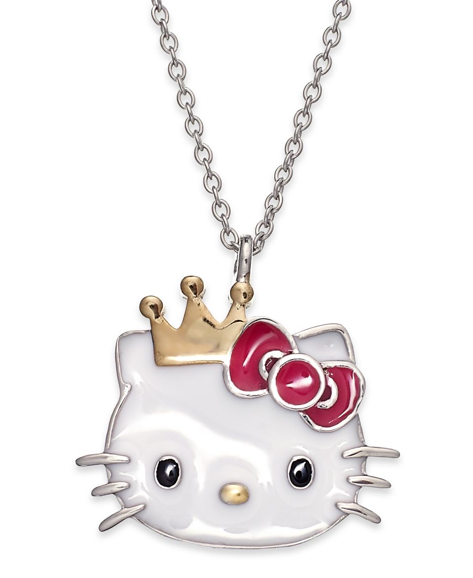 Hello Kitty Sterling Silver and 14k Gold over Sterling Silver Necklace, Princess Kitty Crown Pendant   Necklaces   Jewelry & Watches