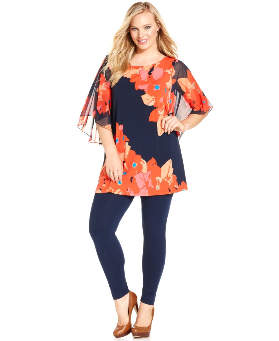 Alfani Plus Size Top, Three Quarter Sleeve Printed Crinkled Tunic