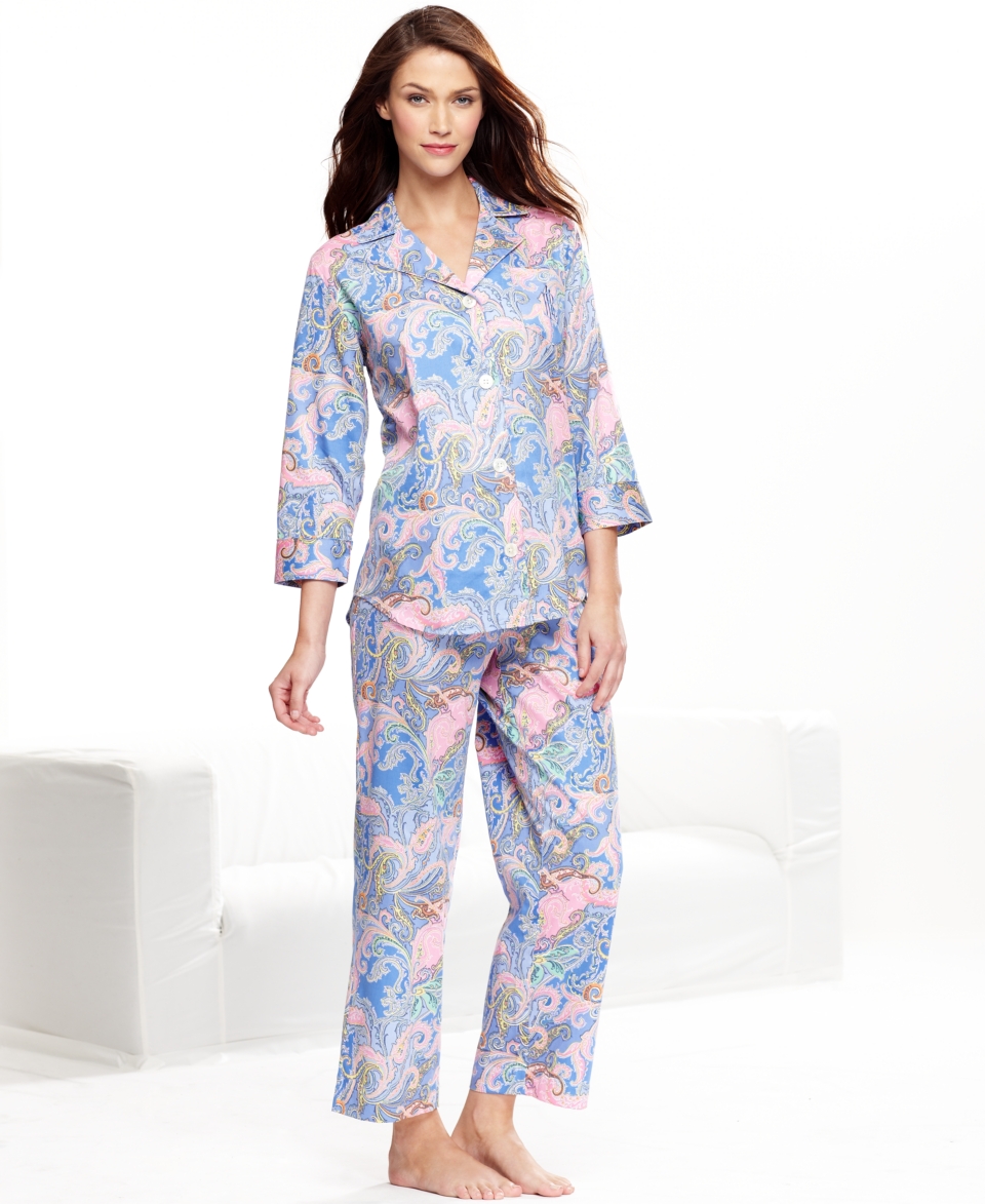 Lauren Ralph Lauren Pajamas, Paisley Print Notch Collar Top and Pajama