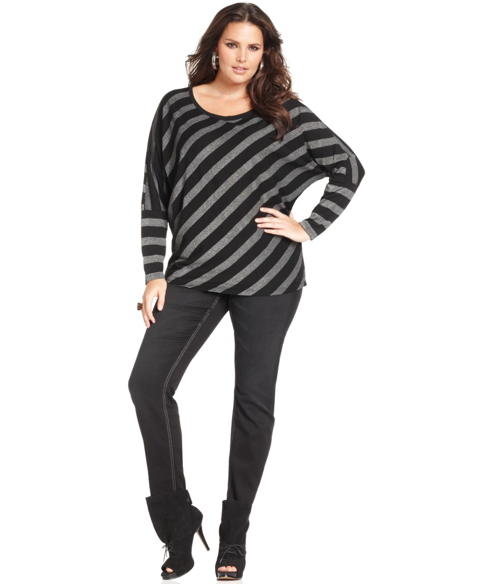 Seven7 Jeans Plus Size Long Sleeve Striped Top & Metallic Skinny Jeans