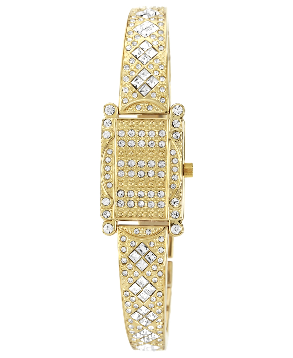 Anne Klein Watch, Womens Crystal Accent Covered Case Gold Tone Bangle