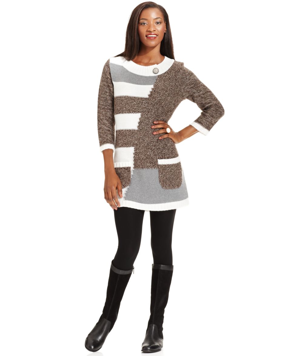 Style&co. Sweater, Three Quarter Sleeve Colorblock Tunic