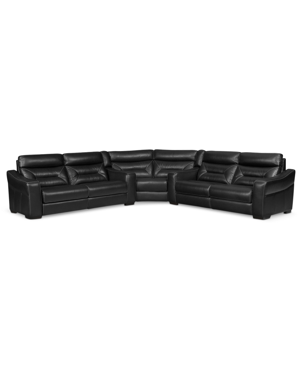 Judson Leather Reclining Sectional Sofa, 3 Piece Power Recliner (2 Sofas and Wedge) 144W x 144D x 38H   Furniture