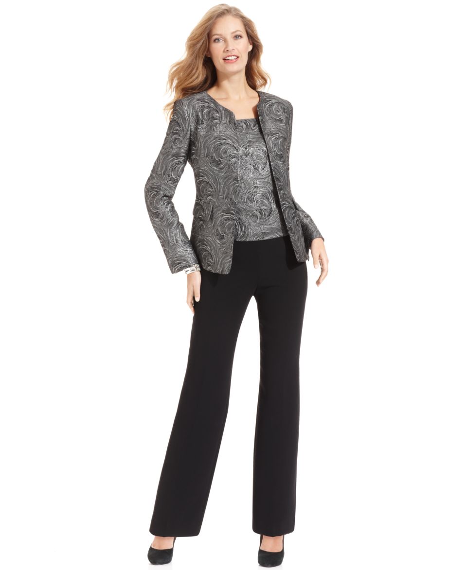 Kasper Petite Suit, Metallic Jacquard Jacket, Shell & Black Pants