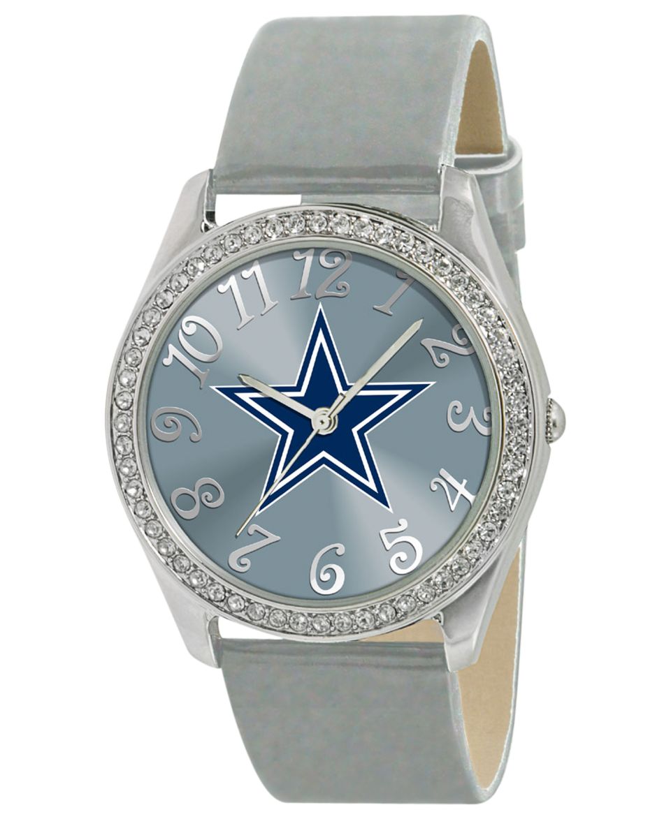 Game Time Watch, Womens Dallas Cowboys Silver Leather Strap 40mm NFL