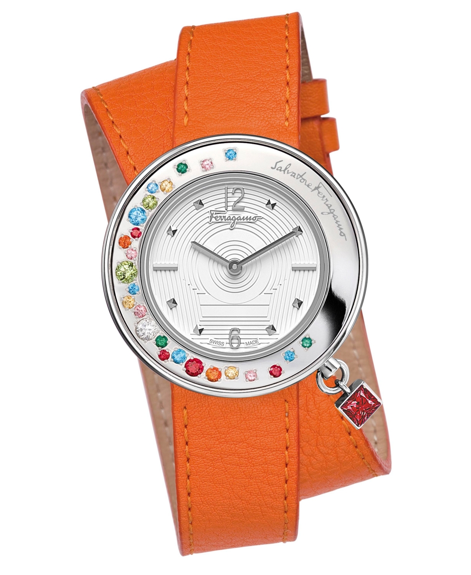 Ferragamo Watch, Womens Swiss Gancino Sparkling Orange Calfskin