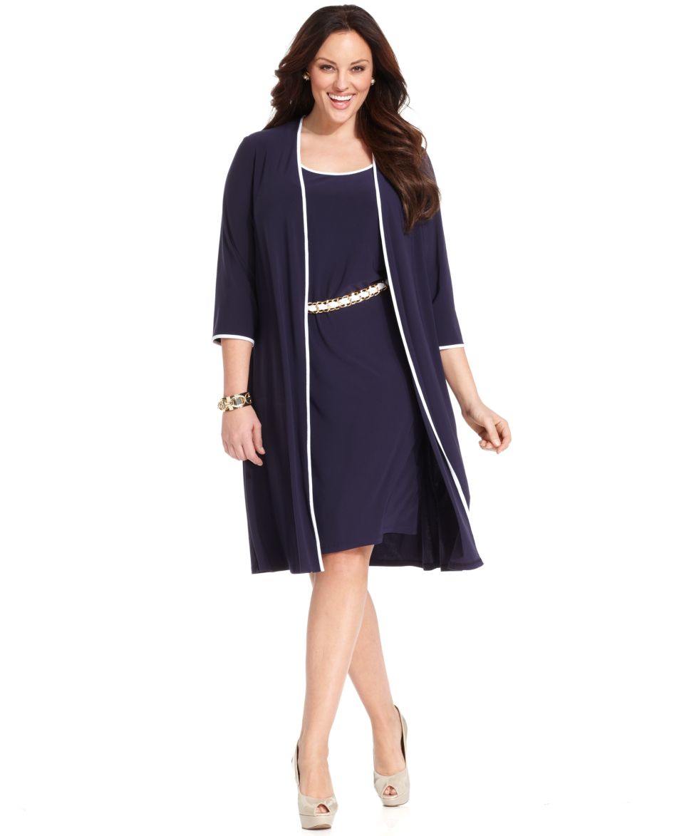 Jones New York Plus Size Dress, Three Quarter Sleeve Faux Jacket