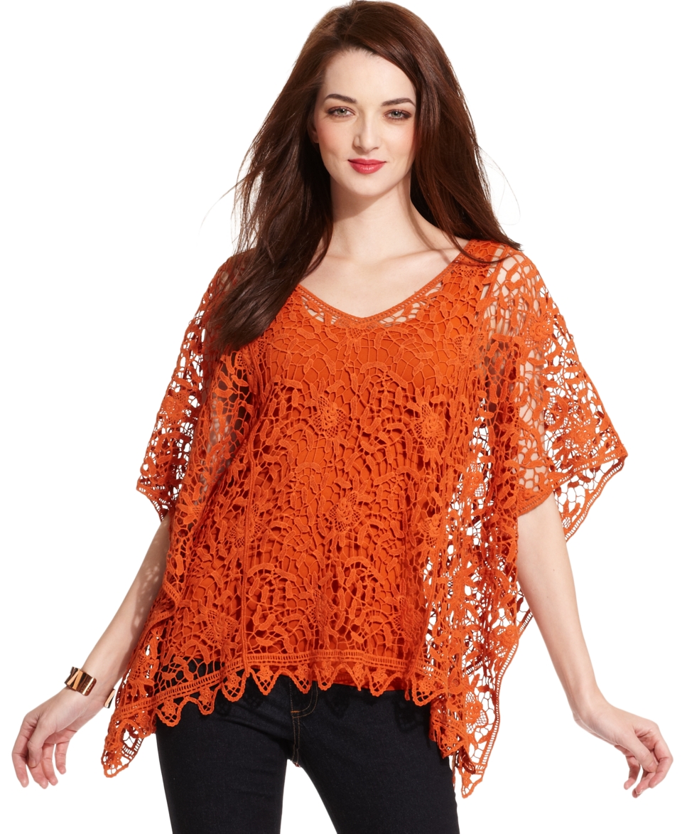 Karen Kane Top, Short Sleeve Crochet Lace   Womens