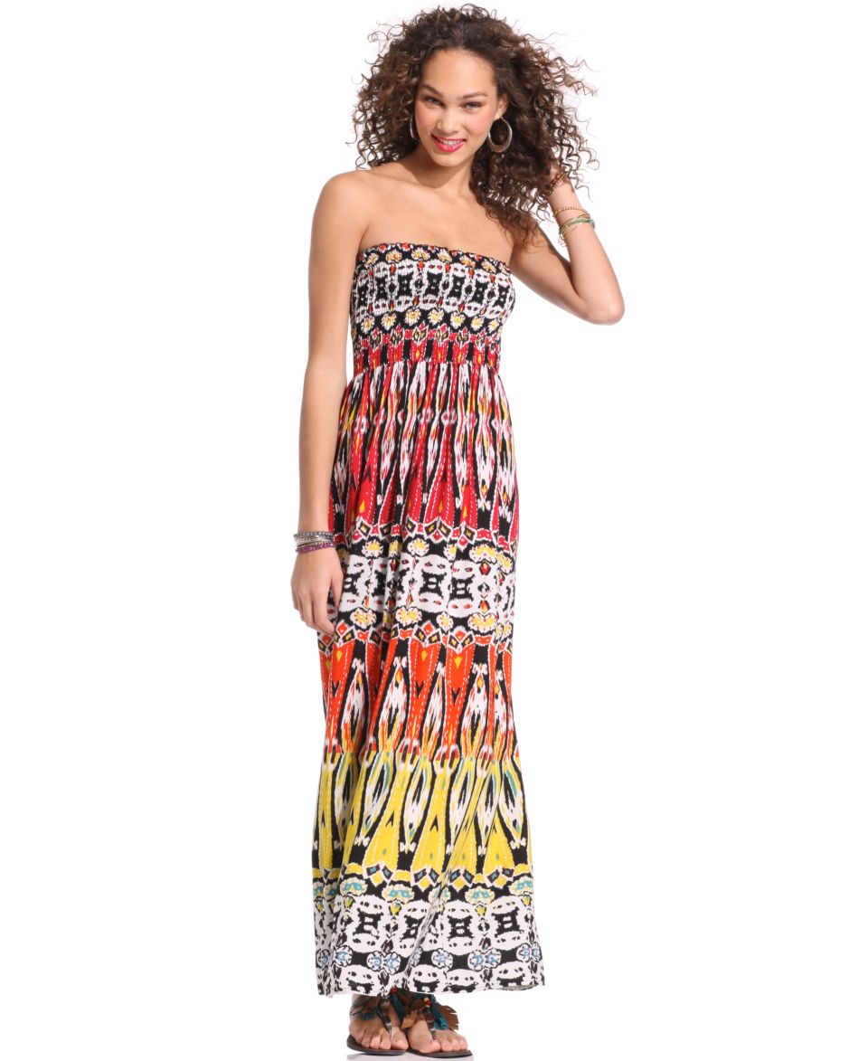 Angie Juniors Dress, Strapless Tribal Print A Line   Juniors Dresses