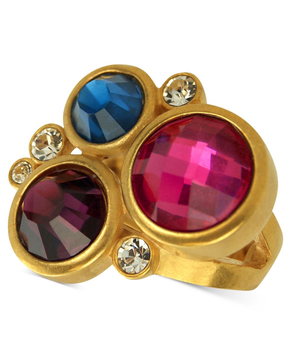 Tahari Ring, 14k Gold Plated Multi Color Stone Cluster Stretch Ring