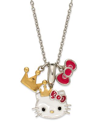 Hello Kitty Sterling Silver and 14k Gold Necklace, Princess Kitty Charm ...