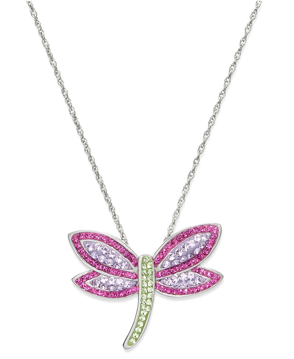 Kaleidoscope Sterling Silver Necklace, Multicolor Crystal Dragonfly Pendant   Necklaces   Jewelry & Watches