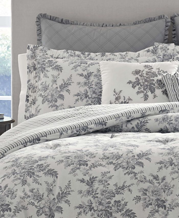 Laura Ashley Annalise Floral Shadow Grey Duvet Set, Full/Queen